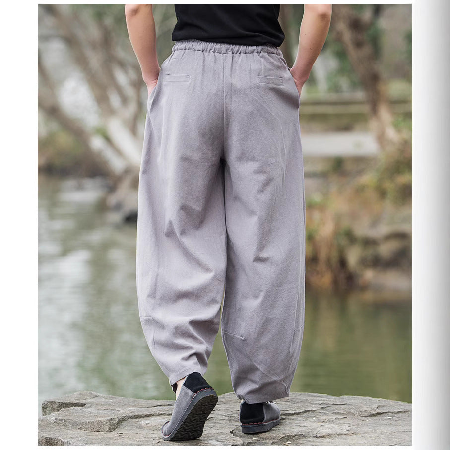 Men's Cotton & Linen Casual Tang Style Loose Size Wide Leg Pants