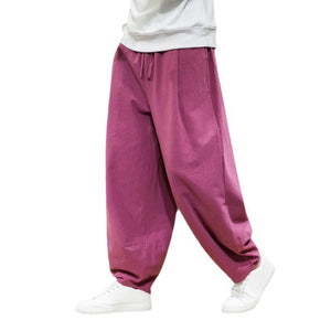 Men's Cotton & Linen Casual Tang Style Loose Size Wide Leg Pants