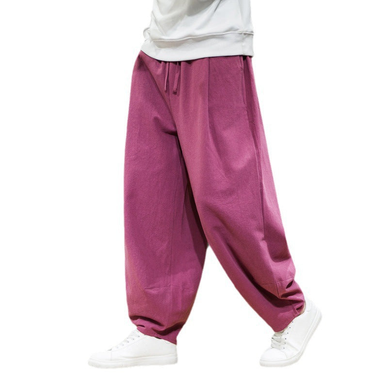 Men's Cotton & Linen Casual Tang Style Loose Size Wide Leg Pants