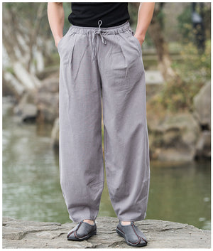 Men's Cotton & Linen Casual Tang Style Loose Size Wide Leg Pants
