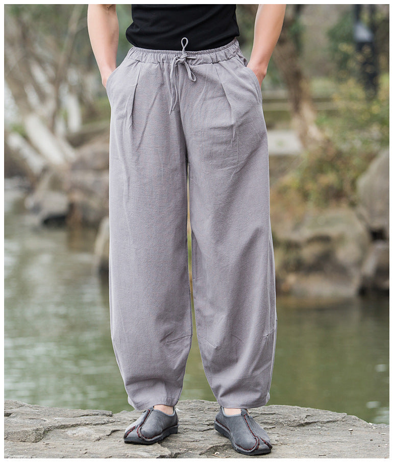 Men's Cotton & Linen Casual Tang Style Loose Size Wide Leg Pants