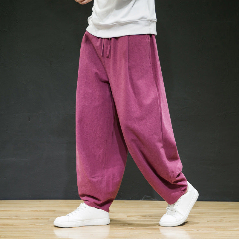 Men's Cotton & Linen Casual Tang Style Loose Size Wide Leg Pants