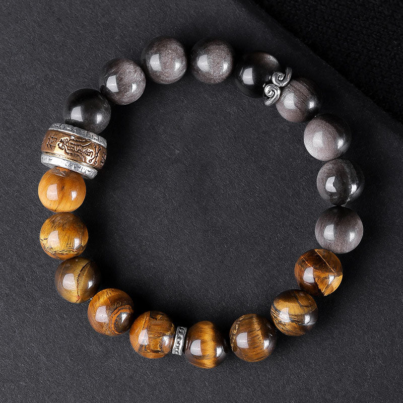 Men’s Silver Obsidian Bracelet with tiger eye