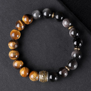 Men’s Silver Obsidian Bracelet with tiger eye