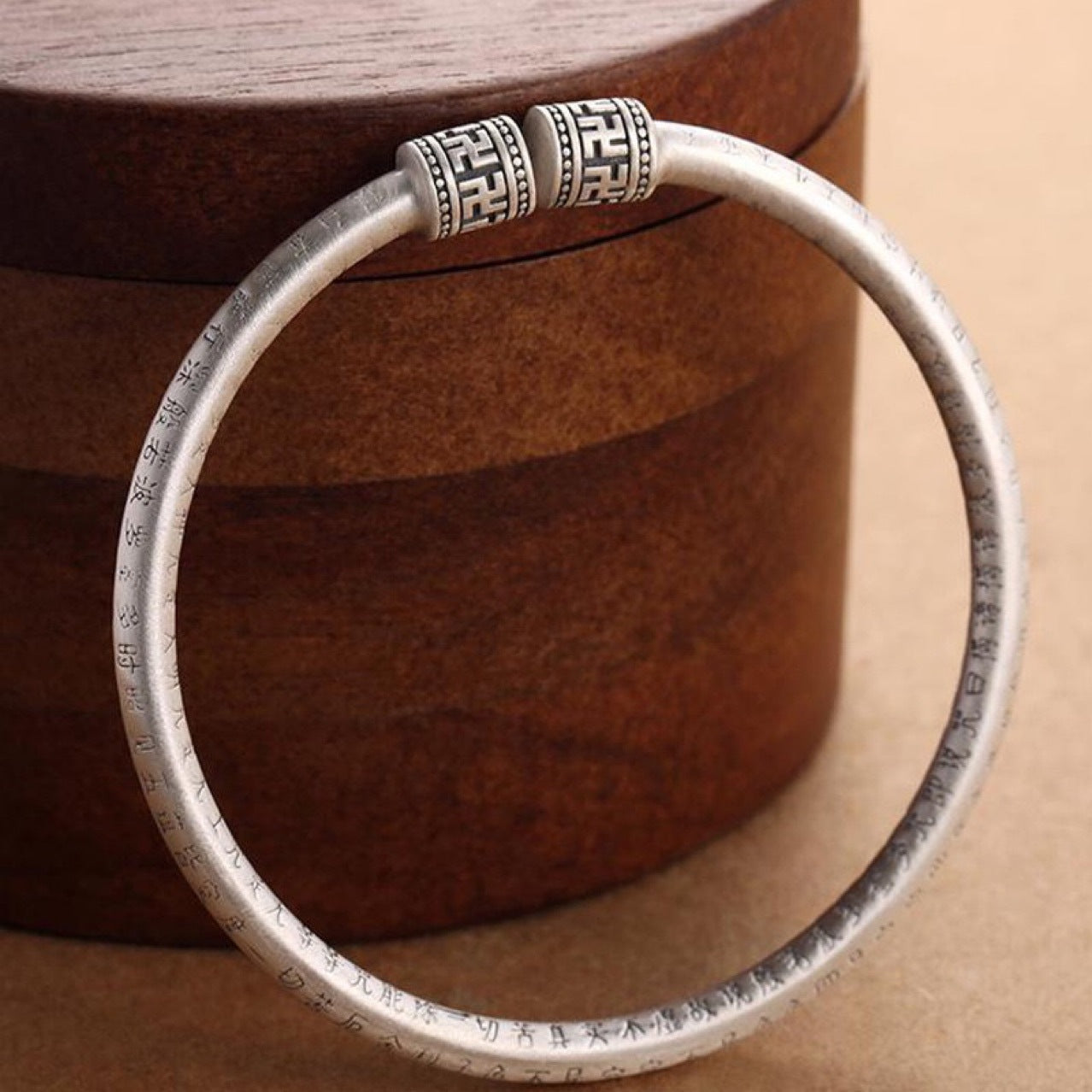 Copper Plated Silver Mens Bracelet Double Beads for Love and Compassion