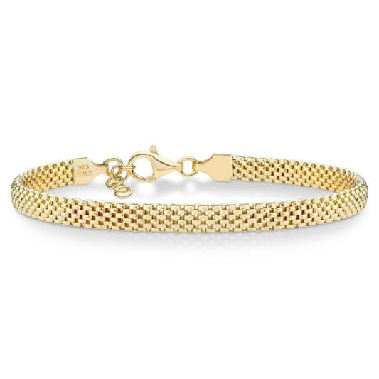 Mesh Link Chain Bracelet for Women | 18K Gold Plated 925 Sterling Silver Bracelet