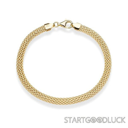 Mesh Link Chain Bracelet for Women | 18K Gold Plated 925 Sterling Silver Bracelet