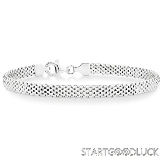 Mesh Link Chain Bracelet for Women | 18K Gold Plated 925 Sterling Silver Bracelet