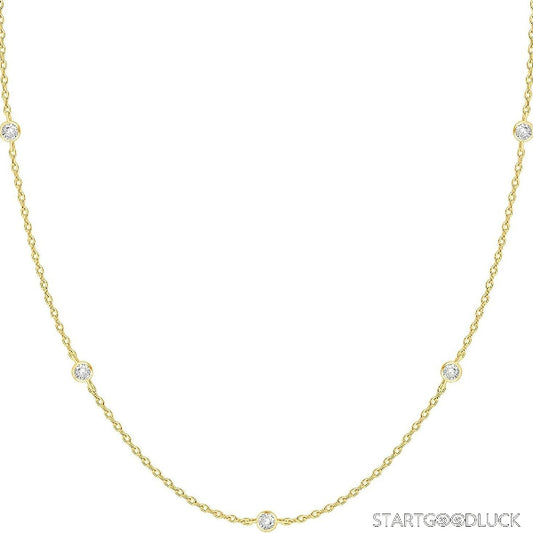 Minimalist Diamond Necklace | Dainty Crystal Station Necklace for women