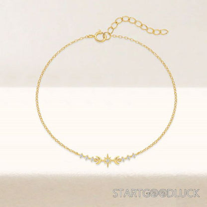 Moon Stars Diamond Bracelet | 925 Sterling Silver Star Bracelet | Gift For Wife