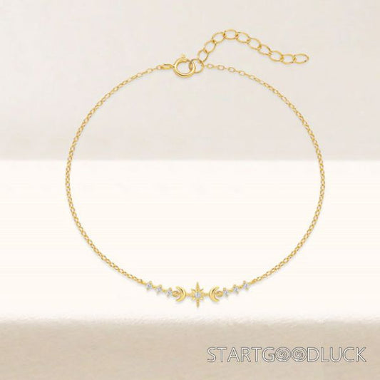 Moon Stars Diamond Bracelet | 925 Sterling Silver Star Bracelet | Gift For Wife