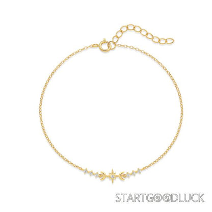 Moon Stars Diamond Bracelet | 925 Sterling Silver Star Bracelet | Gift For Wife