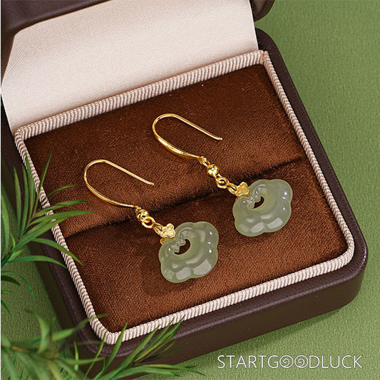 Natural Jade and golden Earrings-Neo-Chinese Style Elegant Dangle Earrings-Perfect Gift for Women-Original Design