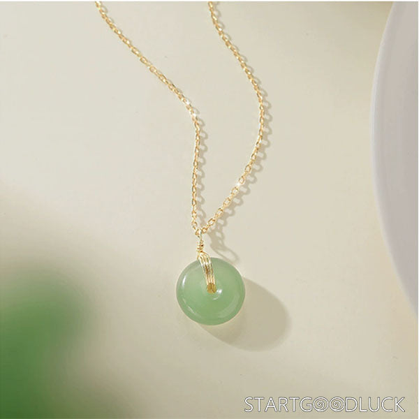 Natural Smooth Jade Safety Buckle Blessing Serenity Necklace Pendant