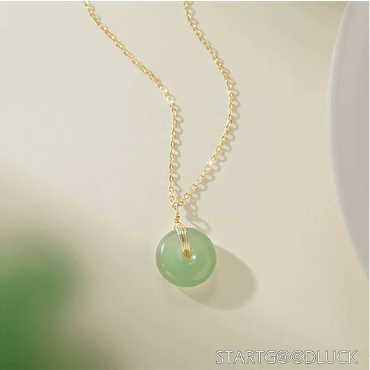 Natural Smooth Jade Safety Buckle Blessing Serenity Necklace Pendant