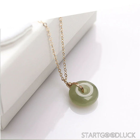 Natural Smooth Jade Safety Buckle Blessing Serenity Necklace Pendant