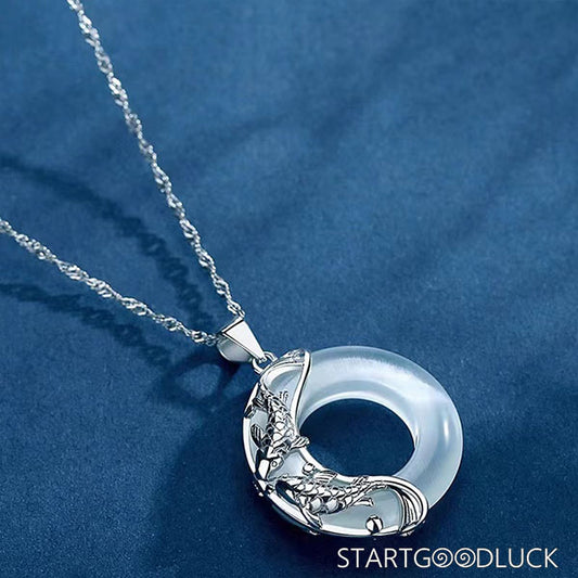 Natural White Jade Lucky Koi Fish Necklace: Prosperity & Tranquility Amulet