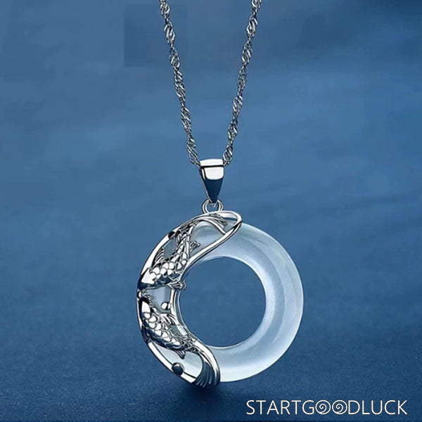 Natural White Jade Lucky Koi Fish Necklace: Prosperity & Tranquility Amulet