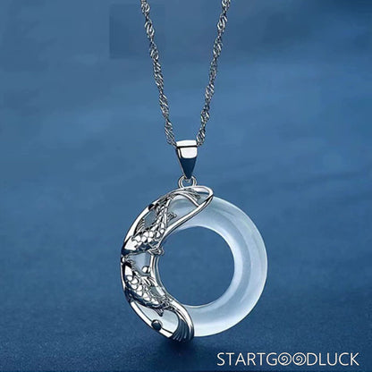 Natural White Jade Lucky Koi Fish Necklace: Prosperity & Tranquility Amulet