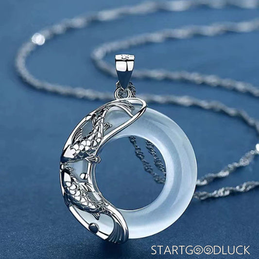 Natural White Jade Lucky Koi Fish Necklace: Prosperity & Tranquility Amulet