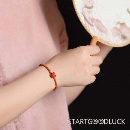 Natural Bamboo Joint Bracelet With Jade Bead Or Cinnabar Bead | Good Luck Bracelet