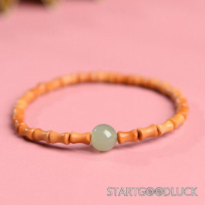 Natural Bamboo Joint Bracelet With Jade Bead Or Cinnabar Bead | Good Luck Bracelet