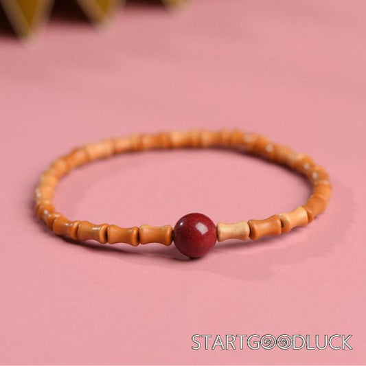 Natural Bamboo Joint Bracelet With Jade Bead Or Cinnabar Bead | Good Luck Bracelet