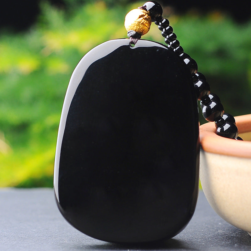 Natural Black Obsidian Dragon Pendant Bring Courage and Strength Necklace