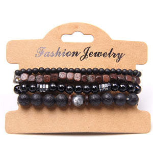 Natural Black Volcanic Stone & Wooden Bead Courage and Strength 4piece-set Bracelet