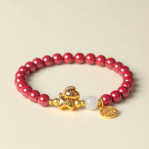 Natural Cinnabar Gold Plated Horse Focus and Wisdom Bracelet