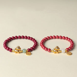 Natural Cinnabar Gold Plated Horse Focus and Wisdom Bracelet