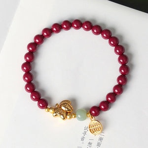 Natural Cinnabar Gold Plated Horse Focus and Wisdom Bracelet