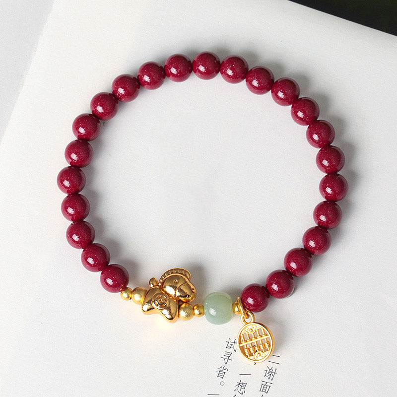 Natural Cinnabar Gold Plated Horse Focus and Wisdom Bracelet