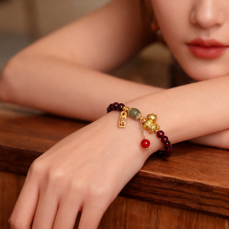 Natural Garnet Beaded Courage and Strength Bracelet