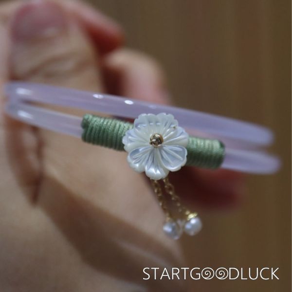 Natural Jade Bangle With Bell or Flowers | Jade Bracelets Set | Minimalist Style
