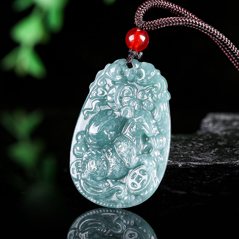 Natural Jade Blue Water 12 Zodiac Pendant Courage and Strength Necklace