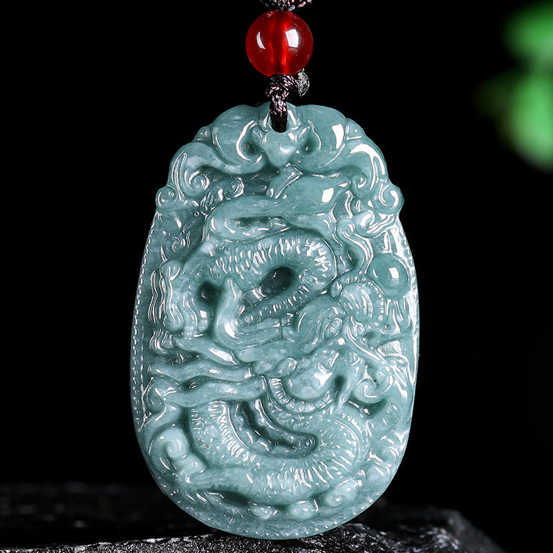 Natural Jade Blue Water 12 Zodiac Pendant Courage and Strength Necklace