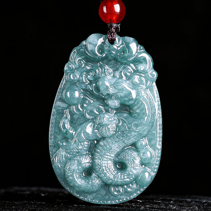 Natural Jade Blue Water 12 Zodiac Pendant Courage and Strength Necklace