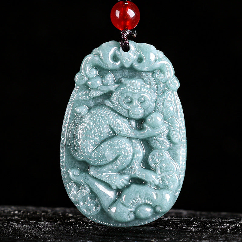 Natural Jade Blue Water 12 Zodiac Pendant Courage and Strength Necklace