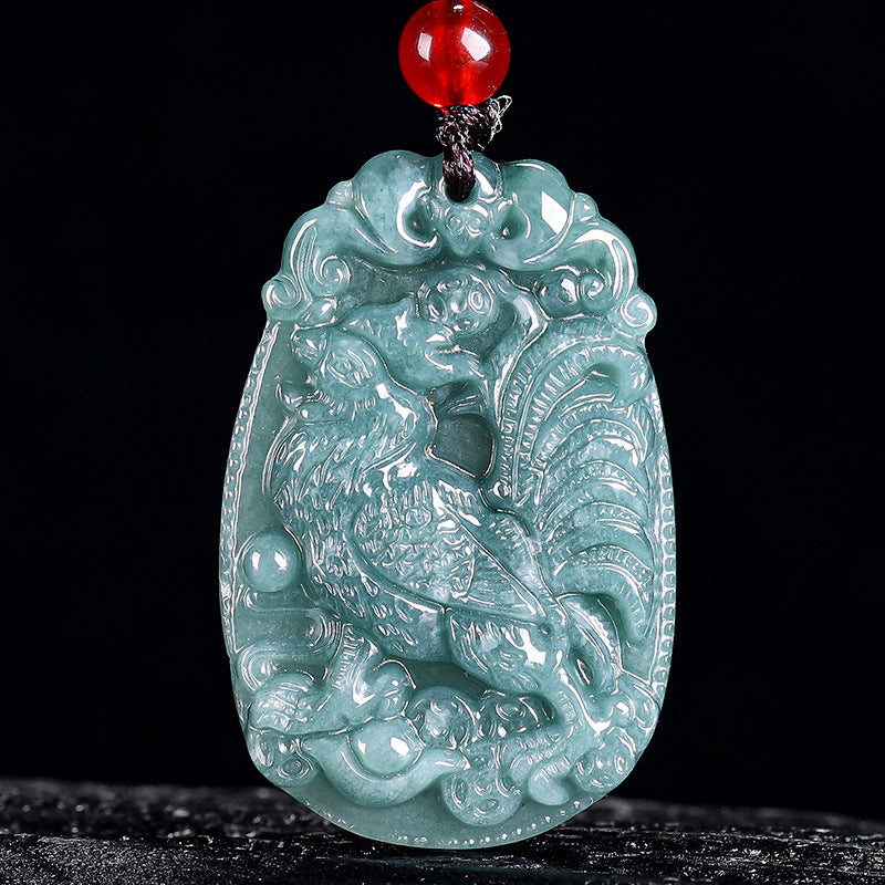 Natural Jade Blue Water 12 Zodiac Pendant Courage and Strength Necklace