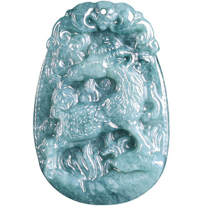 Natural Jade Blue Water 12 Zodiac Pendant Courage and Strength Necklace