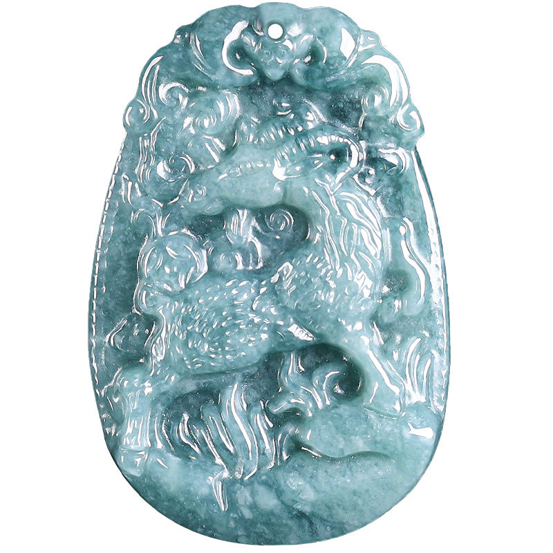 Natural Jade Blue Water 12 Zodiac Pendant Courage and Strength Necklace