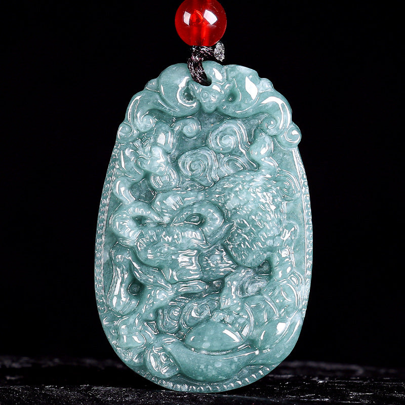 Natural Jade Blue Water 12 Zodiac Pendant Courage and Strength Necklace