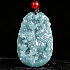 Natural Jade Blue Water 12 Zodiac Pendant Courage and Strength Necklace