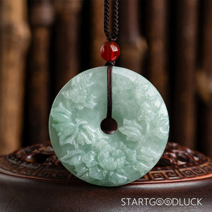 Natural Jade Necklace with Hand-Carved Peonies | Exquisite Jade Pendant for Blessings - StartGoodLuck