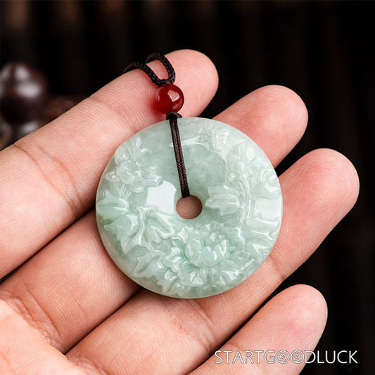 Natural Jade Necklace with Hand-Carved Peonies | Exquisite Jade Pendant for Blessings - StartGoodLuck