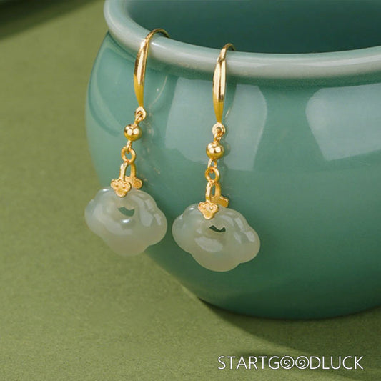 Natural Jade and golden Earrings-Neo-Chinese Style Elegant Dangle Earrings-Perfect Gift for Women-Original Design