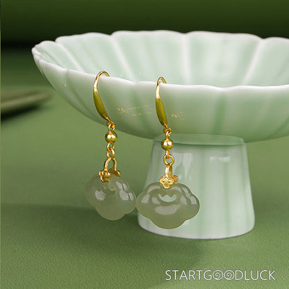 Natural Jade and golden Earrings-Neo-Chinese Style Elegant Dangle Earrings-Perfect Gift for Women-Original Design