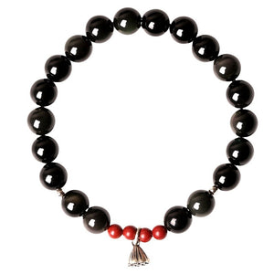 Black Obsidian Bracelet with Silver Lotus – Peace & Protection without background