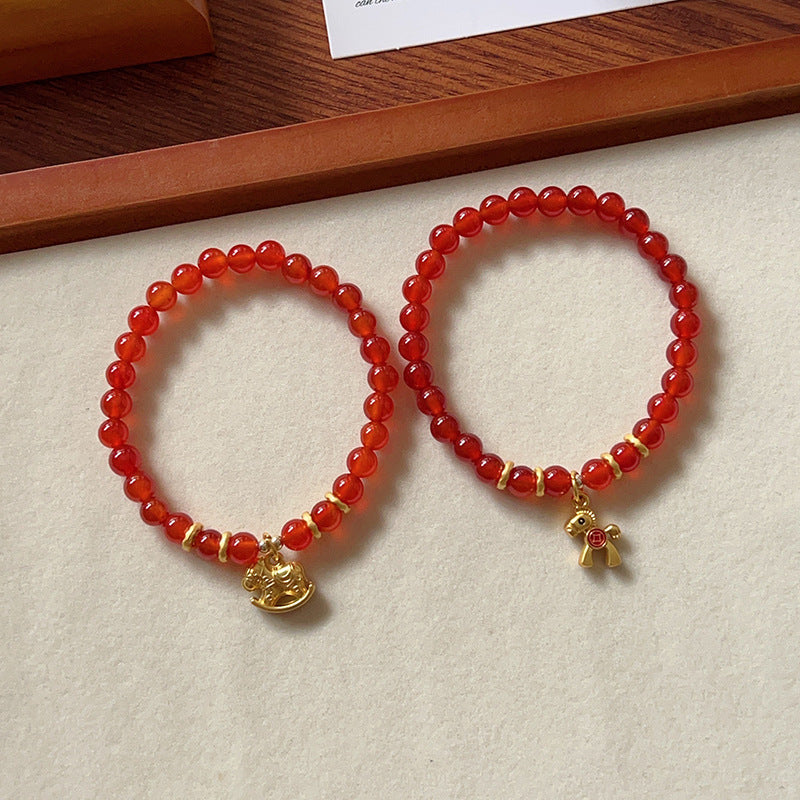 Natural Red Agate Horse Year Balance and Harmony Bracelet